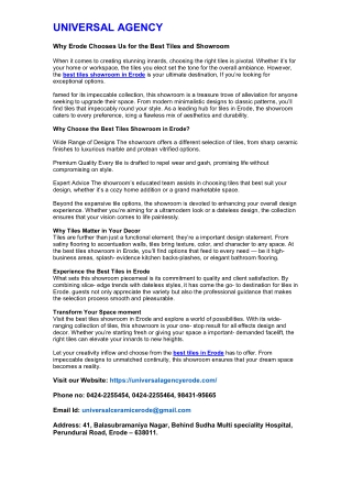 Why Erode Chooses Us for the Best Tiles and Showro