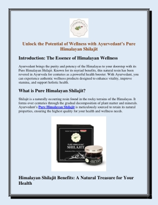 Unlock the Potential of Wellness with Ayurvedant’s Pure Himalayan Shilajit