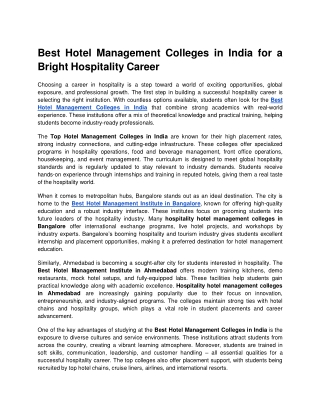 Best Hotel Management Colleges in India for a Bright Hospitality Career