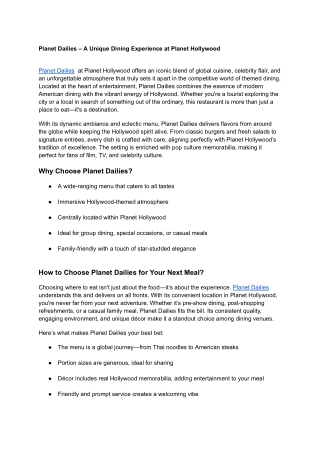 Planet Dailies – A Unique Dining Experience at Planet Hollywood