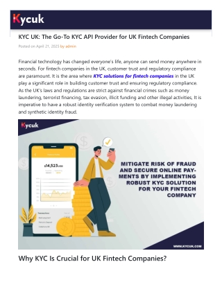 KYC UK: The Go-To KYC API Provider for UK Fintech Companies