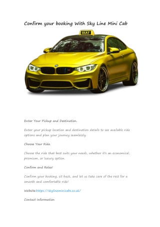 Confirm your booking With Sky Line Mini Cab