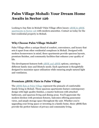 Palm Village Mohali 2BHK & 3BHK Flats in Sector 126