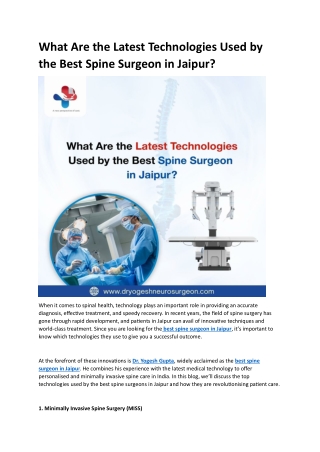 What Are the Latest Technologies Used by the Best Spine Surgeon in Jaipur