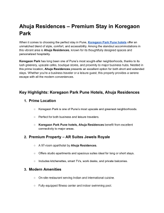 Ahuja Residences – Premium Stay in Koregaon Park