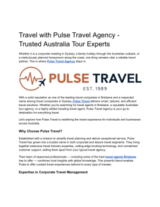 Pulse Travel Agency - Trusted Australia Tour Experts