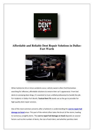 Body Dent Repair Near me | Tactical Dent TX