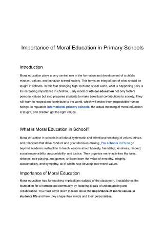Importance of Moral Education in Primary Schools