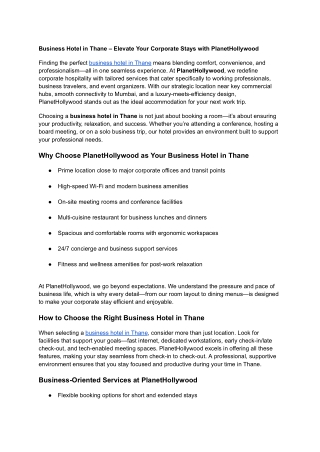 Business Hotel in Thane – Elevate Your Corporate Stays with PlanetHollywood