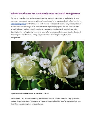 Why White Flowers Are Traditionally Used in Funeral Arrangements