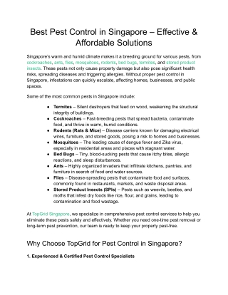 Best Pest Control in Singapore – Effective & Affordable Solutions