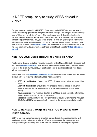 Is NEET compulsory to study MBBS abroad in 2025_