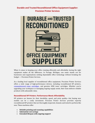 Durable and Trusted Reconditioned Office Equipment Supplier in Portage, Michigan