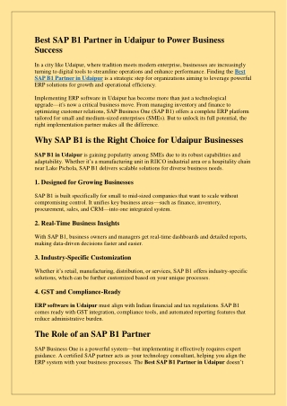Best SAP B1 Partner in Udaipur to Power Business  Success