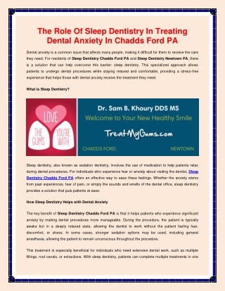 The Role Of Sleep Dentistry In Treating Dental Anxiety In Chadds Ford PA