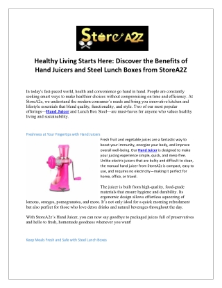 Healthy Living Starts Here Discover the Benefits of Hand Juicers and Steel Lunch Boxes from StoreA2Z