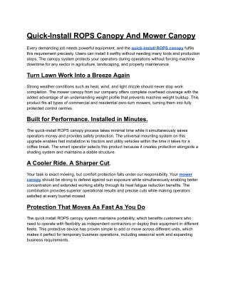Quick-Install ROPS Canopy And Mower Canopy