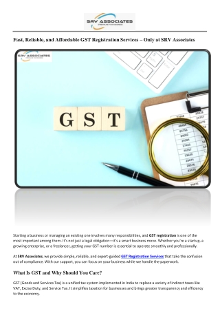 Fast, Reliable, and Affordable GST Registration Services – Only at SRV Associates