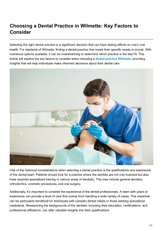 Choosing a Dental Practice in Wilmette Key Factors to Consider