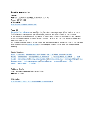 Stonebriar Moving Services