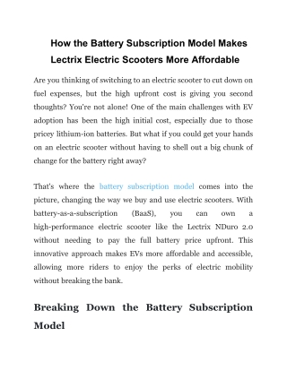 Lectrix Battery Subscription for Affordable EV Rides