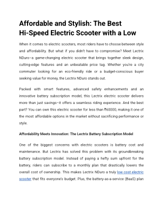 Affordable & Stylish Hi-Speed Electric Scooter