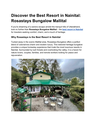 Discover the Best Resort in Nainital_ Rosastays Bungalow Mallital