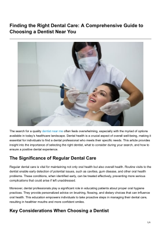 Finding the Right Dental Care A Comprehensive Guide to Choosing a Dentist NearYou