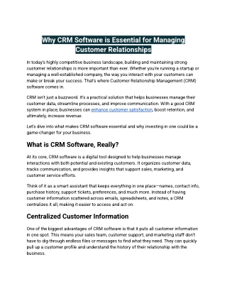 Why CRM Software is Essential for Managing Customer Relationships