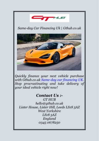 Same-day Car Financing Uk | Gthub.co.uk