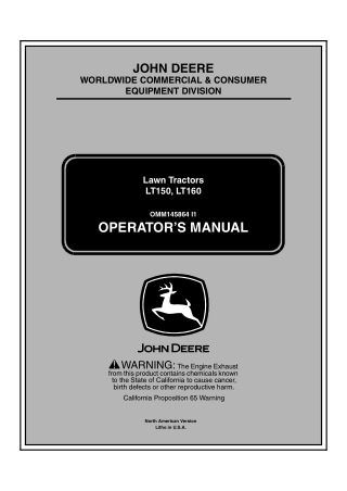 John Deere LT160 Lawn Tractors Operator’s Manual Instant Download (PIN125001-) (Publication No.OMM145864)