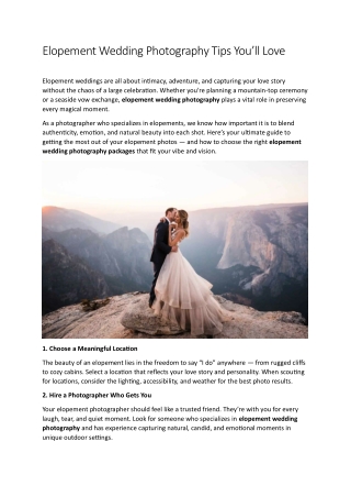Elopement Wedding Photography Tips You