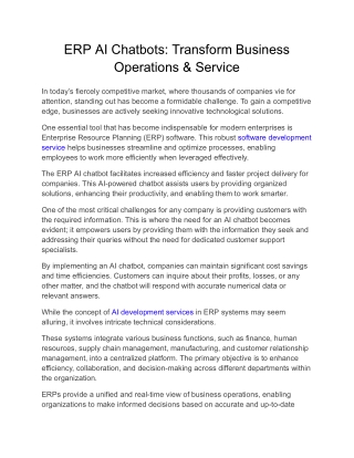 ERP AI Chatbots-Transform Business Operations & Service