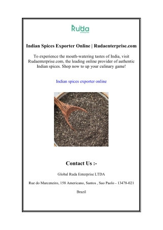 Indian Spices Exporter Online | Rudaenterprise.com