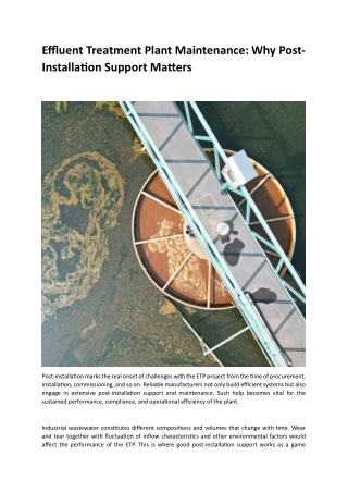 Effluent Treatment Plant Maintenance