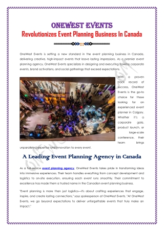 Revolutionizes Event Planning Business In Canada