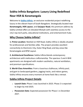 Sobha Infinia Bangalore