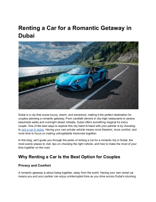 Renting a Car for a Romantic Getaway in Dubai