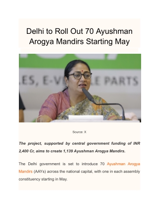 Delhi to Roll Out 70 Ayushman Arogya Mandirs Starting May