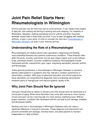 Joint Pain Relief Starts Here_ Rheumatologists in Wilmington
