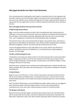 Why Egypt Should Be Your Next Travel Destination