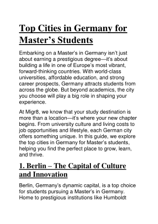 Top Cities in Germany for Master’s Students.