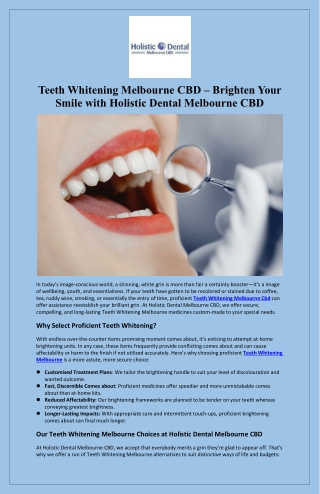 Teeth Whitening Melbourne CBD – Brighten Your Smile with Holistic Dental Melbourne CBD