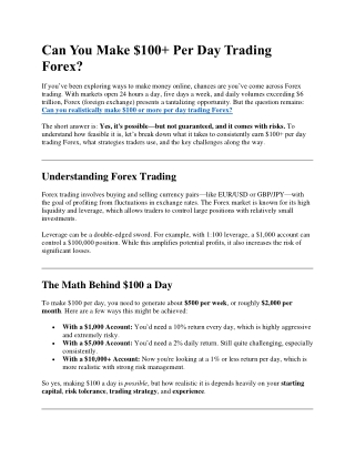 Can You Make $100  Per Day Trading Forex
