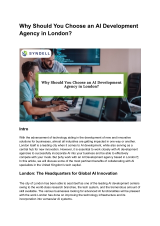 Why Should You Choose an AI Development Agency in London