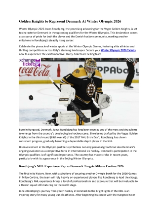 Golden Knights to Represent Denmark At Winter Olympic 2026