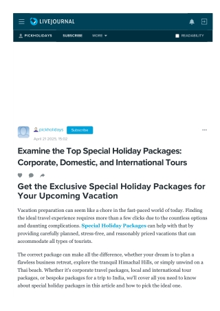 Examine the Top Special Holiday Packages Corporate, Domestic, and International Tours