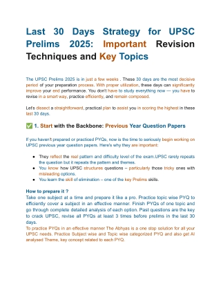 Last 30 Days Strategy for UPSC Prelims 2025: Important Revision Techniques and K