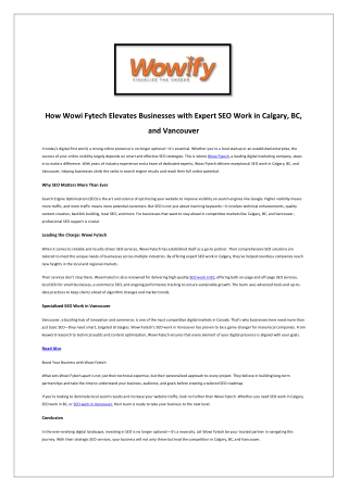 How Wowi Fytech Elevates Businesses with Expert SEO Work in Calgary