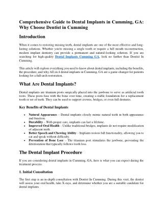 Comprehensive Guide to Dental Implants in Cumming, GA Why Choose Dentist in Cumming